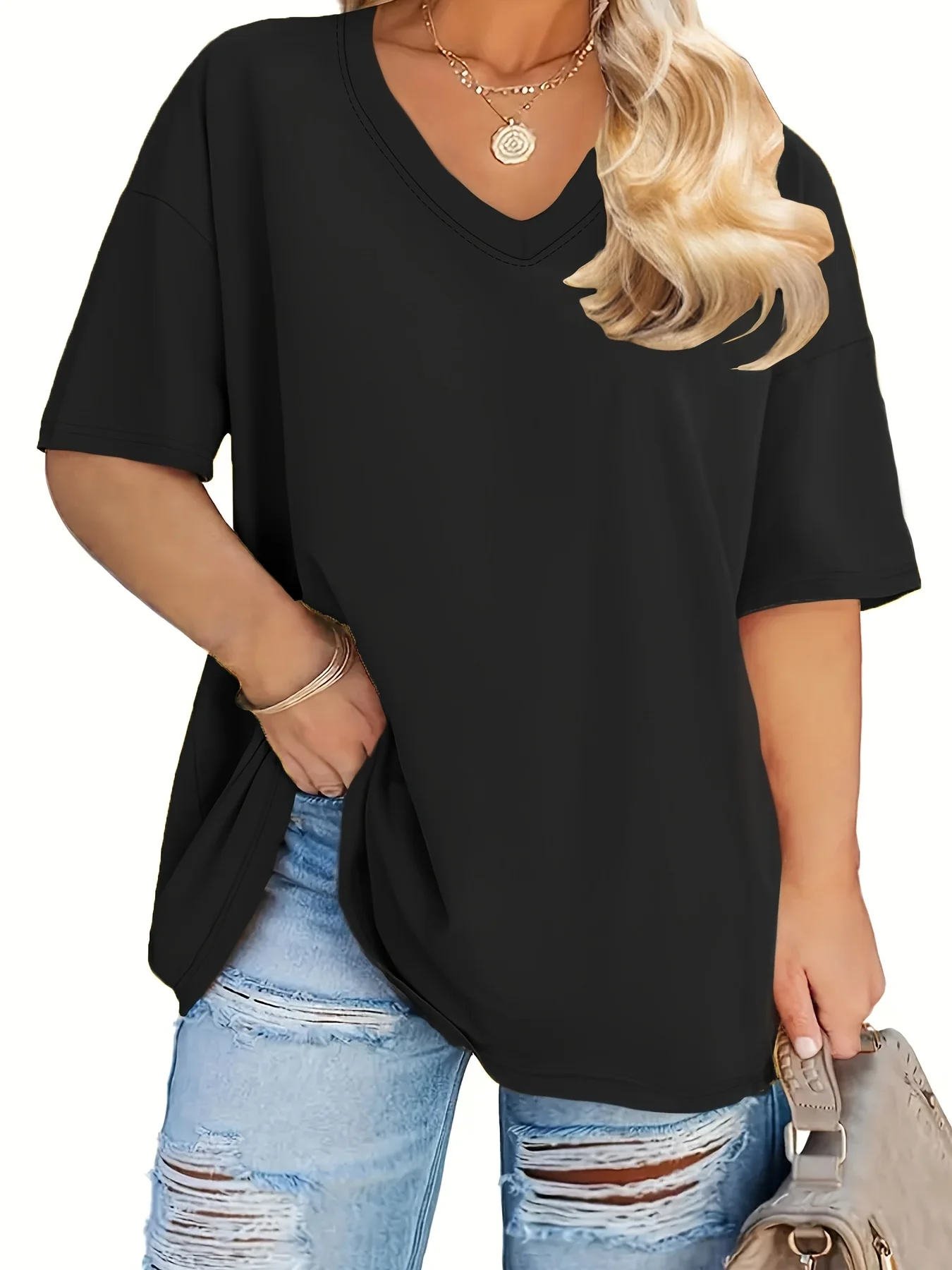 Women Shirt – Neck, Plus Size | V-Neck | Comfortable Daily Wear – SKU 1005009235061551