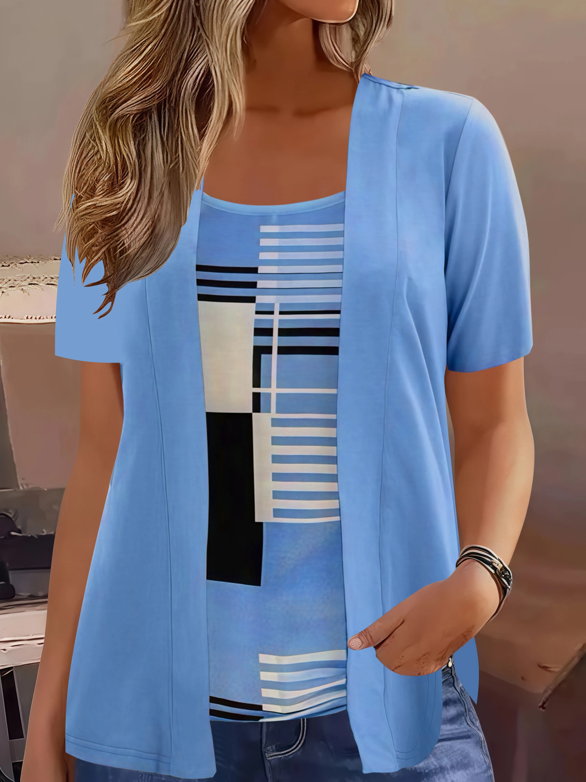 Women Shirt – Geometric, Plus Size | Printed | Comfortable Daily Wear – SKU 1005008821685976