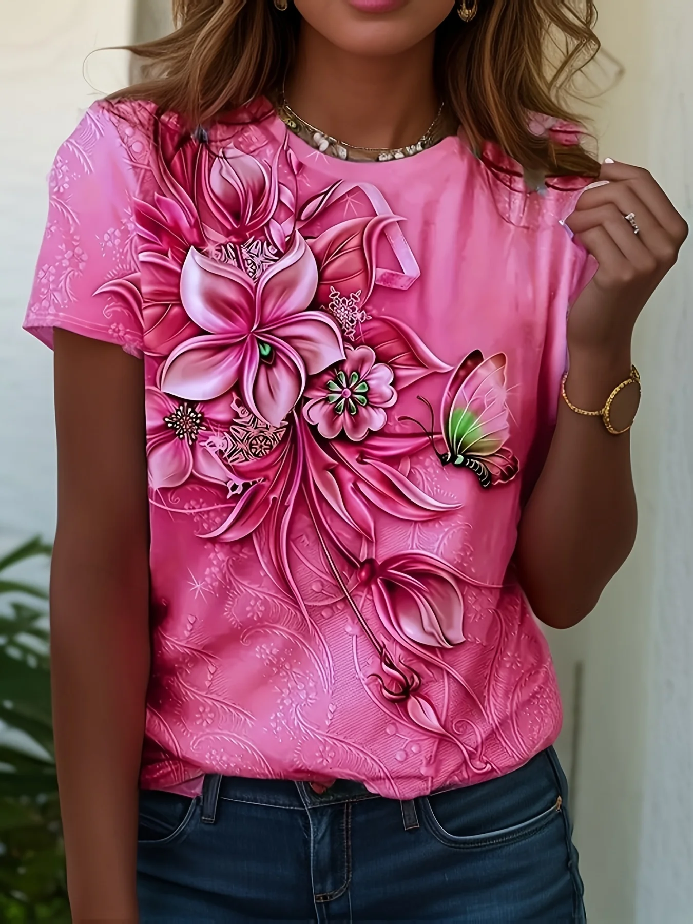 Women Shirt – T-shirt, Plus Size | Floral, Printed | Comfortable Daily Wear – SKU 1005007140451784