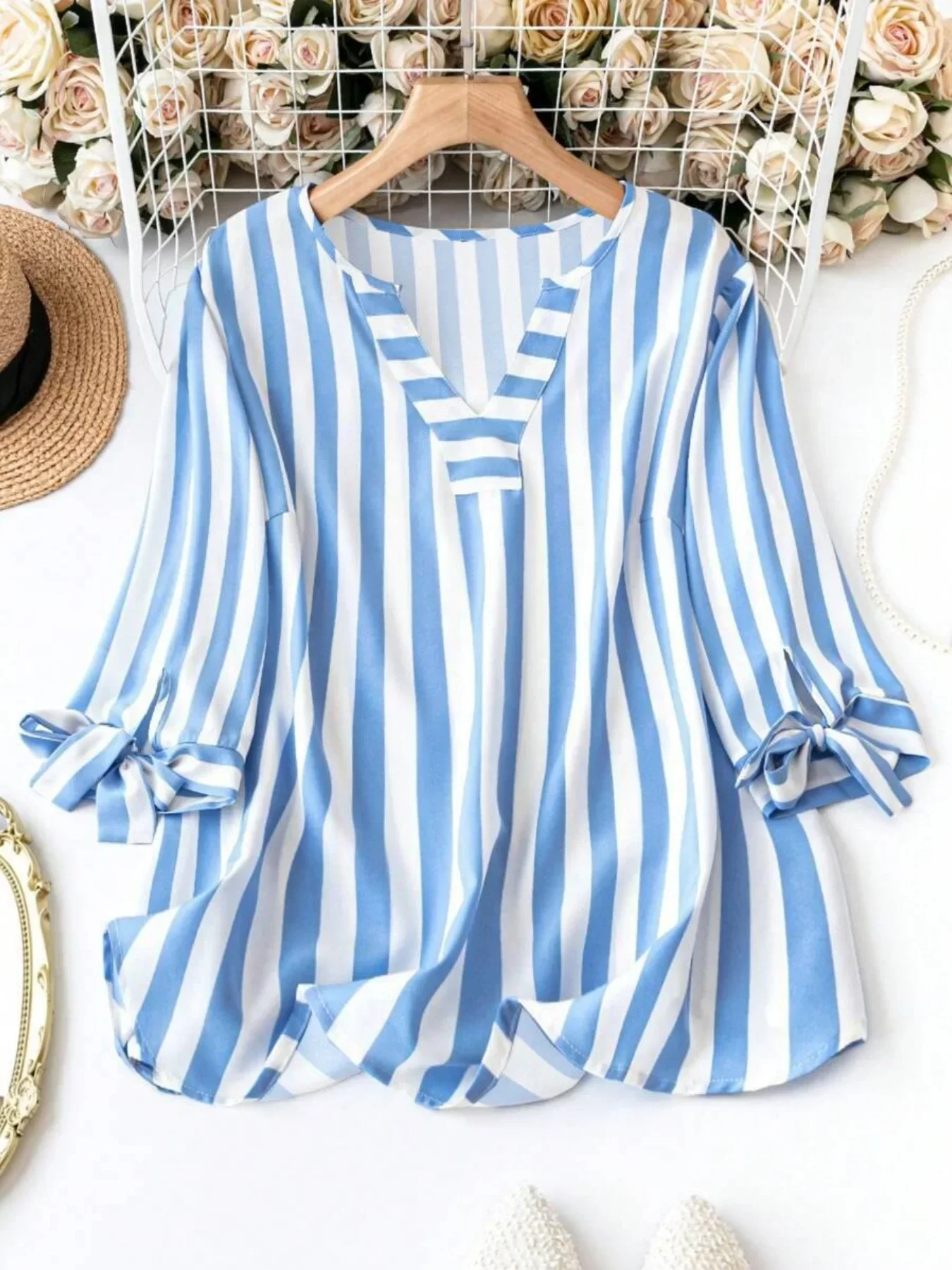 Women Shirt – Plaid, Plus Size | Breathable, V-Neck | Comfortable Daily Wear – SKU 1005009047348459 - Image 6