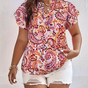Women Shirt – Ethnic, Plus Size | Printed, V-Neck | Comfortable Daily Wear