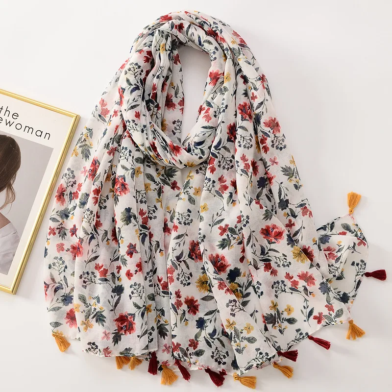 Women Scarf – Tassel, Cotton | Floral, Printed | Soft Fabric for All Seasons
